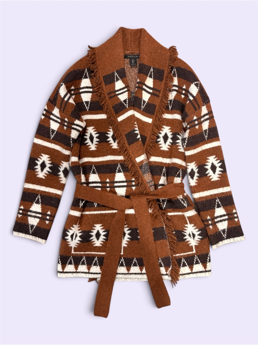 Tahari Southwestern Fringe Cardigan S